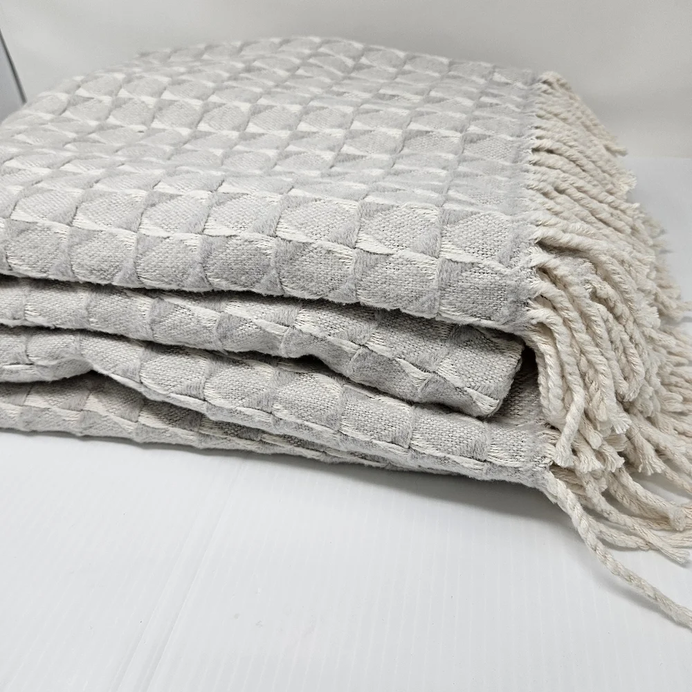 Mora Son De Abrigo Spain 2 Throw Blankets Cotton Blend Textured Weave Gray Cream